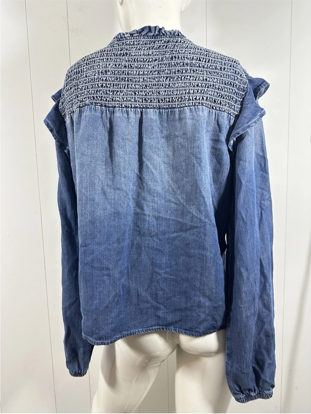CLOTH & STONE Anthropology Sz M Blue Chambray Blouse Women's Peasant Top - Picture 5 of 12